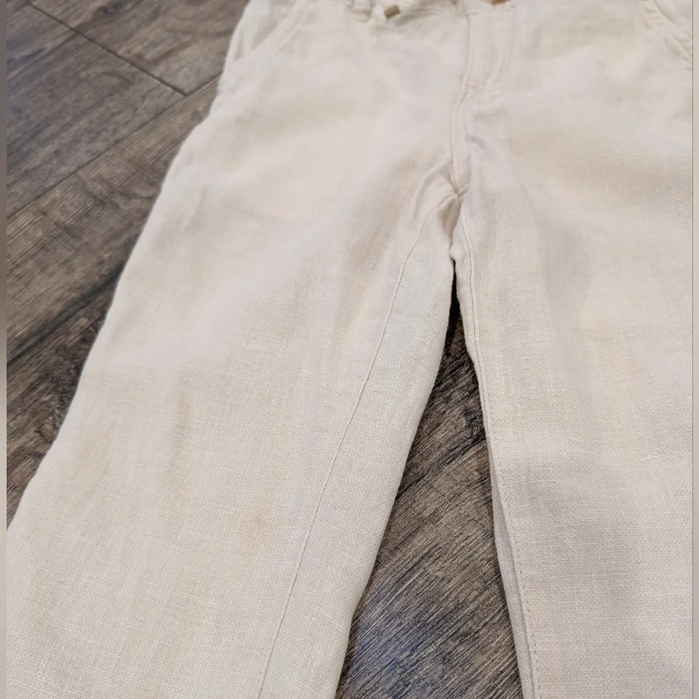 Gymboree 4T Linen Blend Pants Pull On Cuffed Light Tan Cream Neutral Toddler Boy - Picture 4 of 5